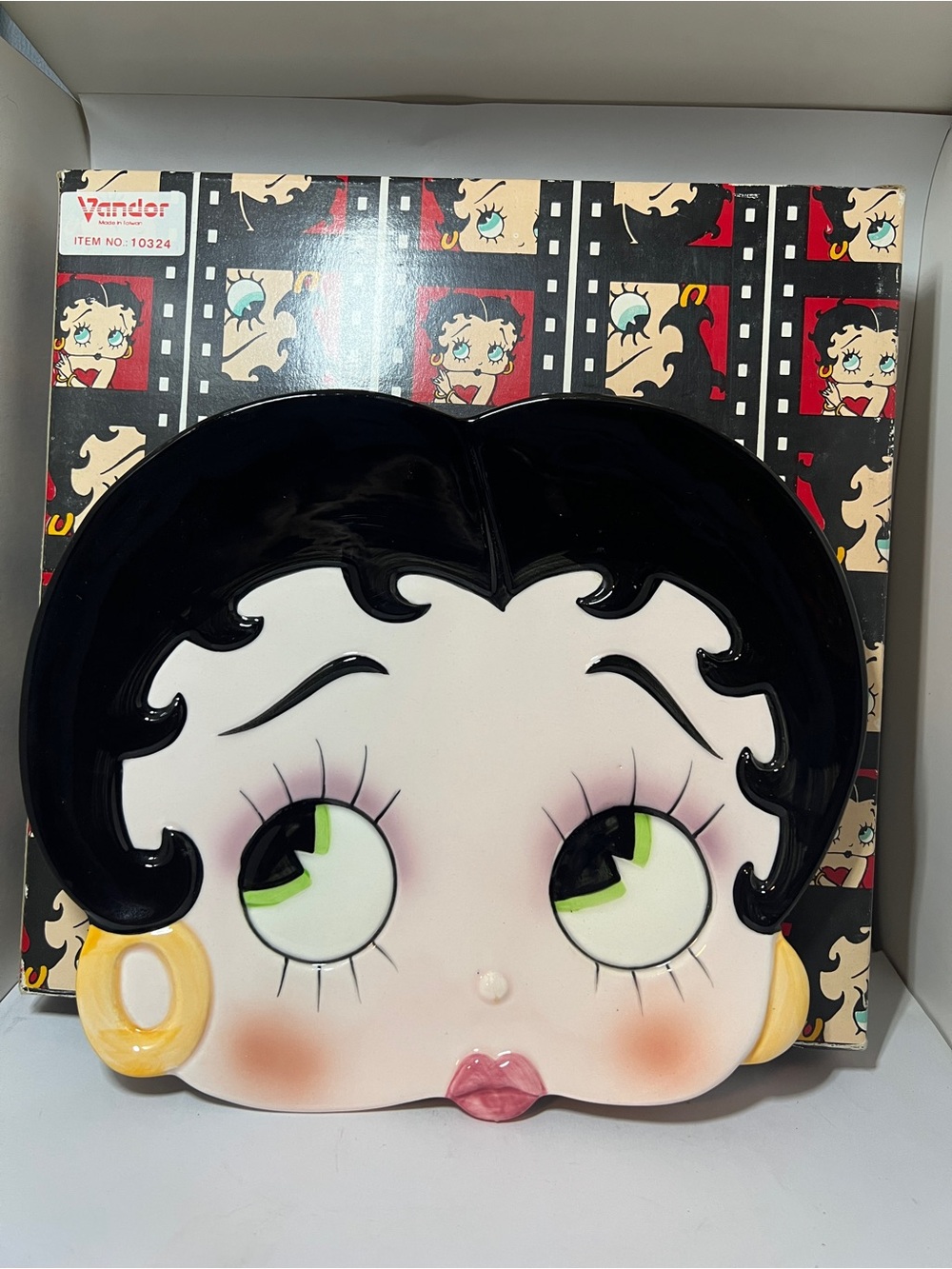 Vintage Betty Boop Ceramic Figural Plate - Black, White & Pink